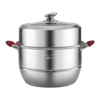 美厨蒸锅36cm新主厨系列不锈钢二层红色硅胶提耳款MCZ1038