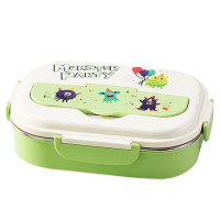 美厨饭盒304不锈钢4格保温饭盒配餐具怪兽绿MCFT7611