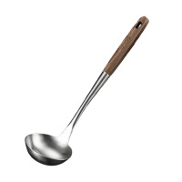 美厨汤勺家用加厚防烫小勺胡桃木柄不锈钢汤勺MCCU0629