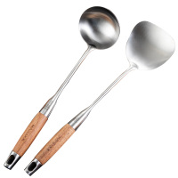 美厨铲勺套装两件套一体加厚梨花木柄不锈钢锅铲锅勺MCCU608