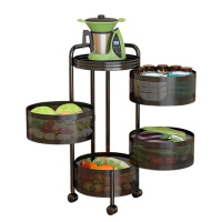 美厨置物架五层落地小推车旋转置物架圆篮黑色系MCZW1833