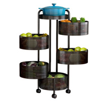 美厨置物架六层落地小推车旋转置物架圆篮黑色系MCZW1840