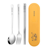 美厨餐具4件套304不锈钢便携式筷勺柠檬黄MCGC0642