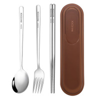美厨餐具4件套304不锈钢便携式筷勺丝雾棕MCGC0666