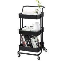 美厨置物架三层落地收纳储物架橱柜网篮手推车黑色MCWA983