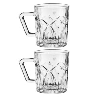 美厨水杯玻璃杯双层隔热兰花纹带把手230ml2只装MCB3445