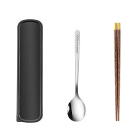 美厨餐具3件套316L不锈钢叉子鸡翅木便携式MCK5596