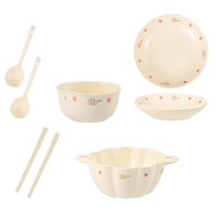 晋和汇餐具套装高温釉下彩奶油风碗盘9件套-奶油花