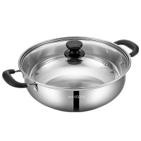 美厨汤锅304不锈钢28cm复底带盖火锅电磁炉燃气炉MH-28