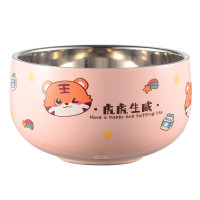 美厨碗12cm不锈钢卡通碗双层隔热汤碗樱粉小虎MCWA5234