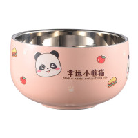 美厨碗12cm不锈钢卡通碗双层隔热汤碗樱粉熊猫MCWA5258