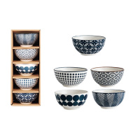 美厨陶瓷碗日式碗4.5英寸汤碗饭碗红色5件套MCTC3644