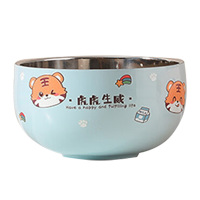 美厨汤碗316L不锈钢13cm面碗双层隔热晴蓝小虎MCWA4749