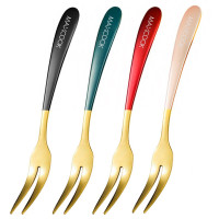 美厨水果叉4件套304不锈钢彩色甜品叉月饼叉MCGC3660