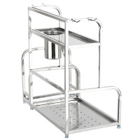 美厨置物架不锈钢二层刀架调料瓶砧板架筷子筒带挂钩MC2035