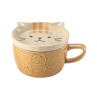美厨马克杯260ml陶瓷水杯咖啡杯卡通猫猫姜黄色MCB3066