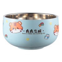 美厨碗12cm不锈钢卡通碗双层隔热汤碗晴蓝小虎MCWA5241