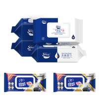 纸品套装荑飘杀菌湿巾带盖加厚湿纸巾60抽*4包+维达厨房湿巾VW4002-3*3包