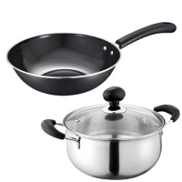 爱仕达锅具两件套杰庆精铁炒锅不锈钢汤锅套装SN02CT2