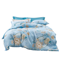 富安娜床品磨毛四件套奢华轻奢碧波微漾床单*1被罩*1枕套*1