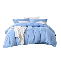 富安娜床品磨毛四件套简约风静谧蓝床单*1被罩*1枕套*2