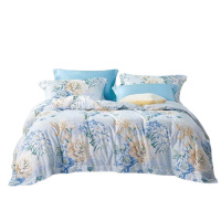 富安娜床品纯棉四件套简约清袖幽兰床单*1被罩*1枕套*2