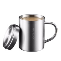 美厨马克杯400ml双层水杯304不锈钢带盖MCB650