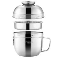 美厨饭盒14cm大容量304不锈钢配勺快餐杯MCFT8632