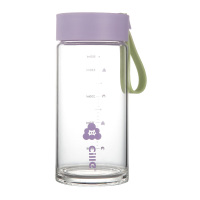 希乐水杯500ml玻璃杯带盖家用耐高温便携牛奶豆浆2382紫色