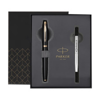 派克钢笔书写顺滑流畅IM纯黑丽雅金夹宝珠笔深灰笔芯礼盒套装