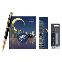 派克钢笔书写顺滑流畅握感舒适卓尔纯黑丽雅金夹墨水笔以梦为马礼盒