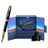 派克钢笔书写顺滑流畅握感舒适卓尔纯黑丽雅金夹墨水笔乘风而起礼盒