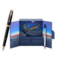 派克圆珠笔书写顺滑流畅握感舒适卓尔磨砂黑杆金夹宝珠笔乘风而起礼盒