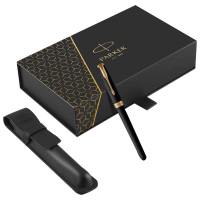 派克钢笔书写流畅握感舒适卓尔磨砂黑杆金夹墨水笔23真皮笔套礼盒