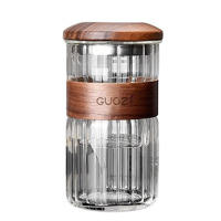 果兹玻璃杯400ml休闲双层手工烧制条纹杯身和风GZ-S57