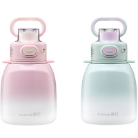 茶花保温杯750ml大容量高颜值墩墩杯弹盖双饮吸管大肚杯053027(随机颜色)