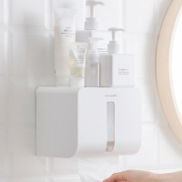 茶花纸巾盒壁挂免打孔卷纸盒卡乐强力无痕纸巾收纳架255004