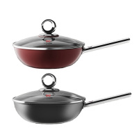 三禾炒锅32cm智巧感温设计微纳0涂层不粘锅复古红LC32S4