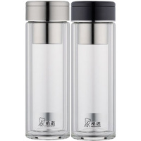 希诺玻璃杯320ml时尚便携密封异形茶水分离XN-6663(颜色随机)