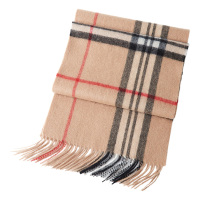 恒源祥围巾30*180cm柔软不刺肤浅咖红格HEA529586