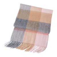 恒源祥围巾30*180cm柔软亲肤浅灰粉格HEA529526