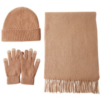 恒源祥帽子三件套围巾手套亲肤舒适柔软蓬松驼色1SJT202409