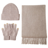 恒源祥帽子三件套围巾手套亲肤舒适柔软蓬松原绒色1SJT202409