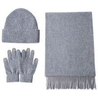 恒源祥帽子三件套围巾手套亲肤舒适柔软蓬松中灰色1SJT202409