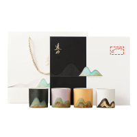 五拾缘茶具礼盒四色雅致釉面莹润远山四色主人杯WSY-24A03