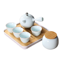 五拾缘茶具礼盒釉色均匀青瓷侧把壶旅行套组皮包装WSY-20C05