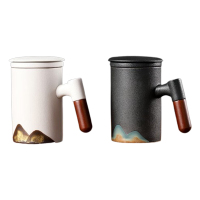 五拾缘茶具礼盒复古雅致握持舒适远山木柄泡茶杯WSY-21D02