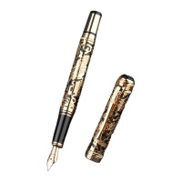 英雄钢笔世纪金笔14K弹性持久夹放牢固方便携带不易脱落金色