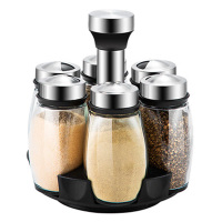 美厨调味瓶7件套304不锈钢玻璃瓶带支架易清洗MCPJ2679