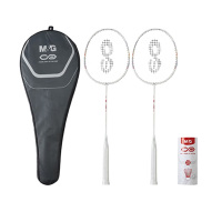 晨光羽毛球拍轻盈挥拍铁合金一体套装2拍3球双色款AST09702